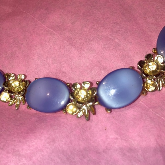 BSK Vintage smooth blue double layer irredecent beaded necklace with rhinestones - Picture 2 of 12